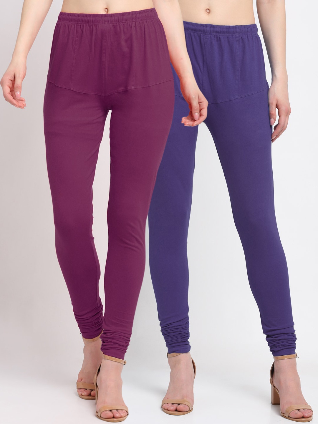 

KLOTTHE Women Pack Of 2 Purple Solid Cotton Churidar-Length Leggings