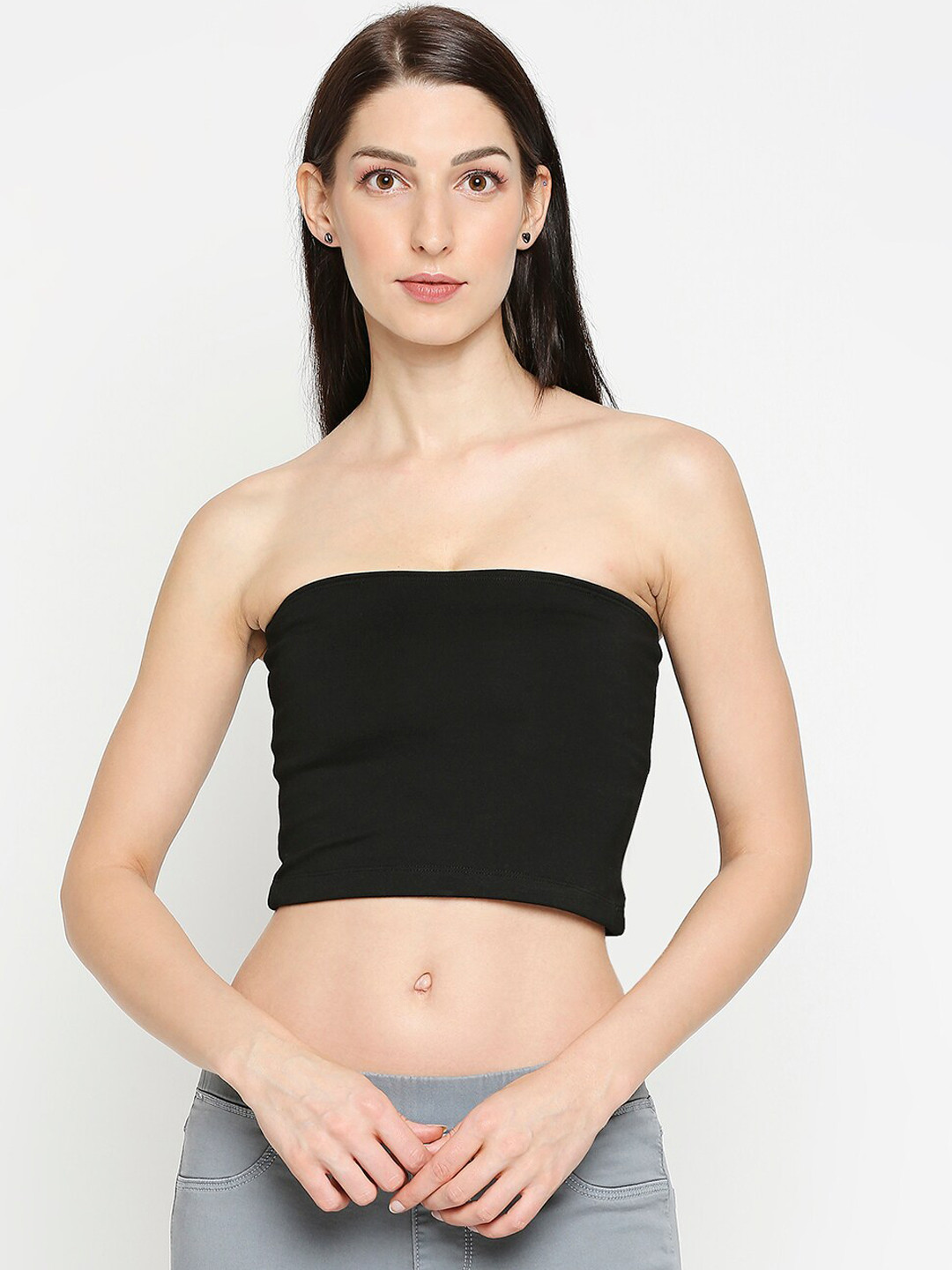 

inocenCia Black Solid Strapless Cropped Camisole