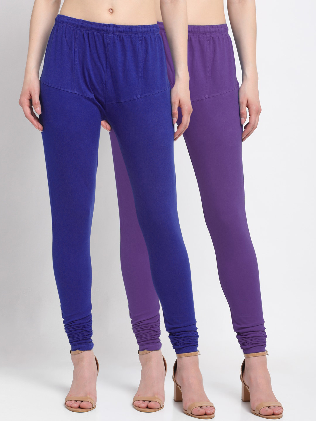 

KLOTTHE Women Pack of 2 Solid Cotton Churidar-Length Leggings, Navy blue