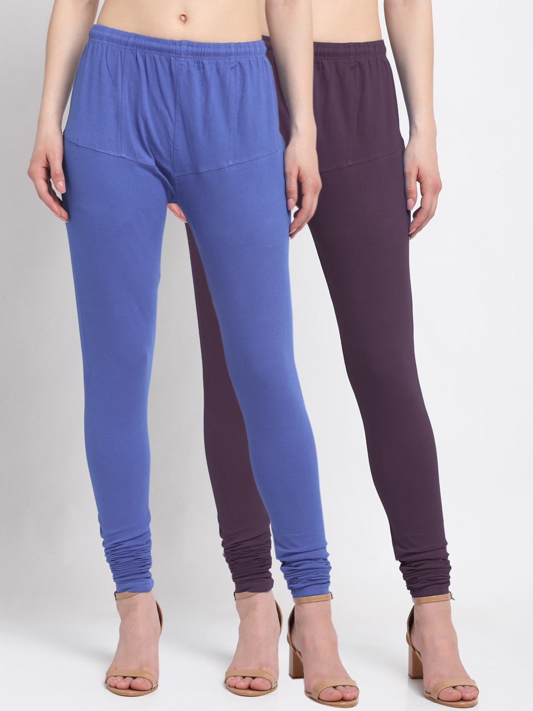 

KLOTTHE Women Pack Of 2 Blue & Purple Solid Churidar-Length Cotton Leggings