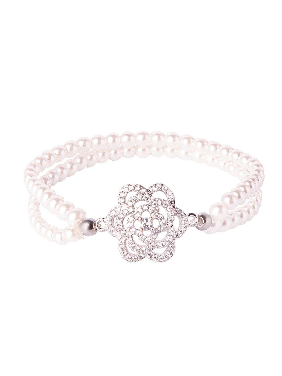 

Moon Dust Women Silver-Toned Brass American Diamond Silver-Plated Charm Bracelet