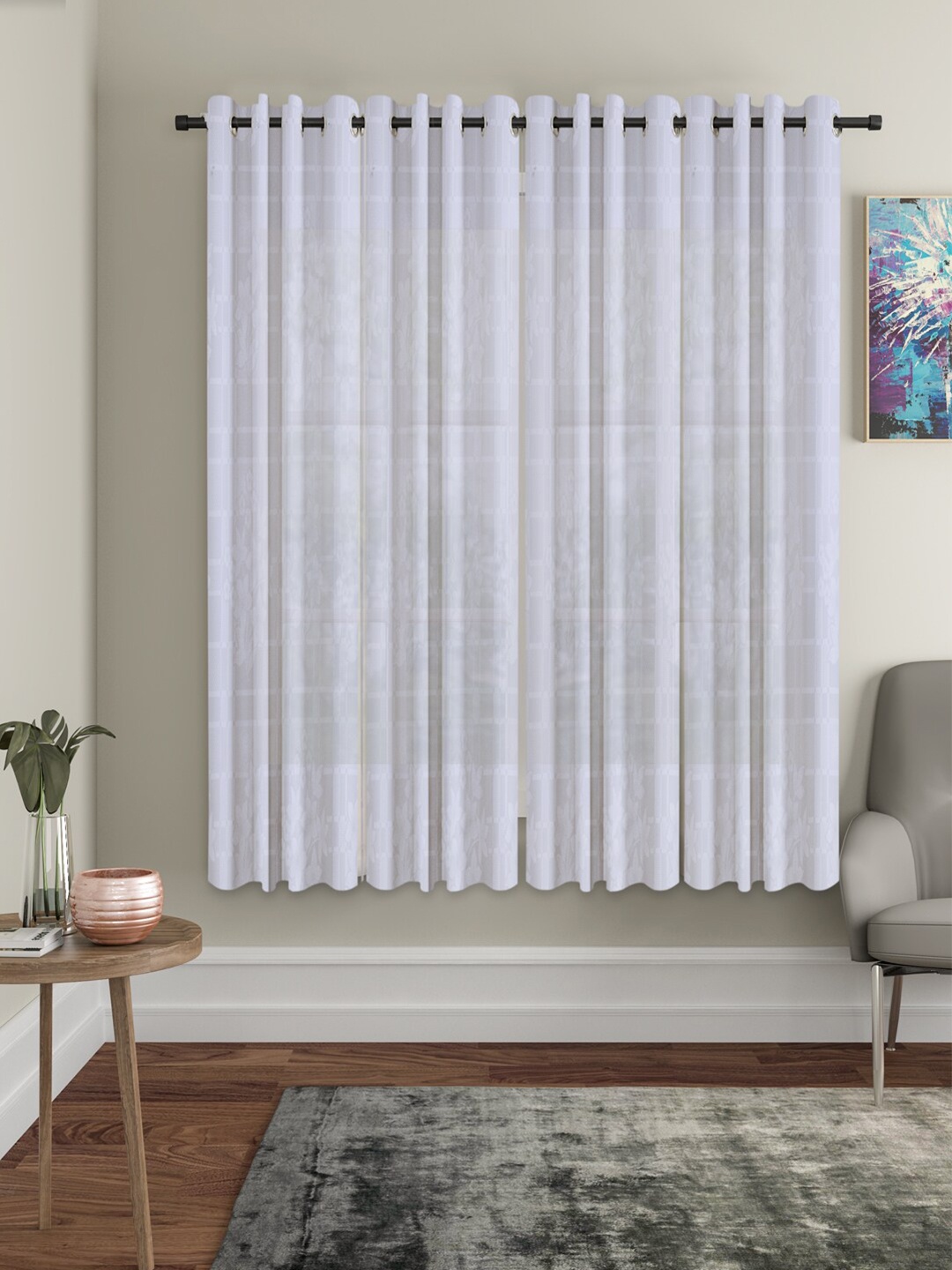 HOSTA HOMES White Set of 4 Floral Window Curtain