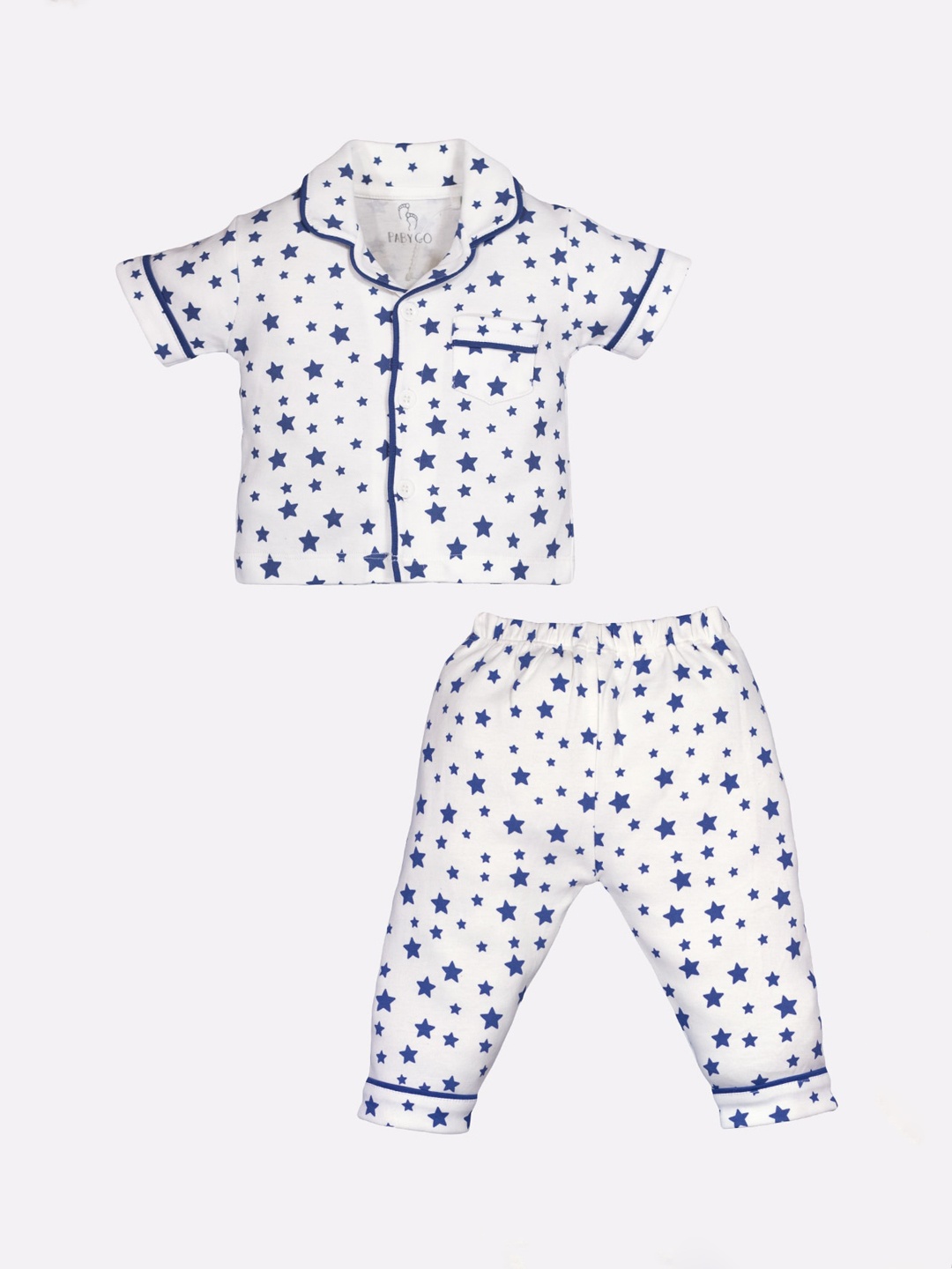 

BABY GO Boys White & Blue Printed Night suit