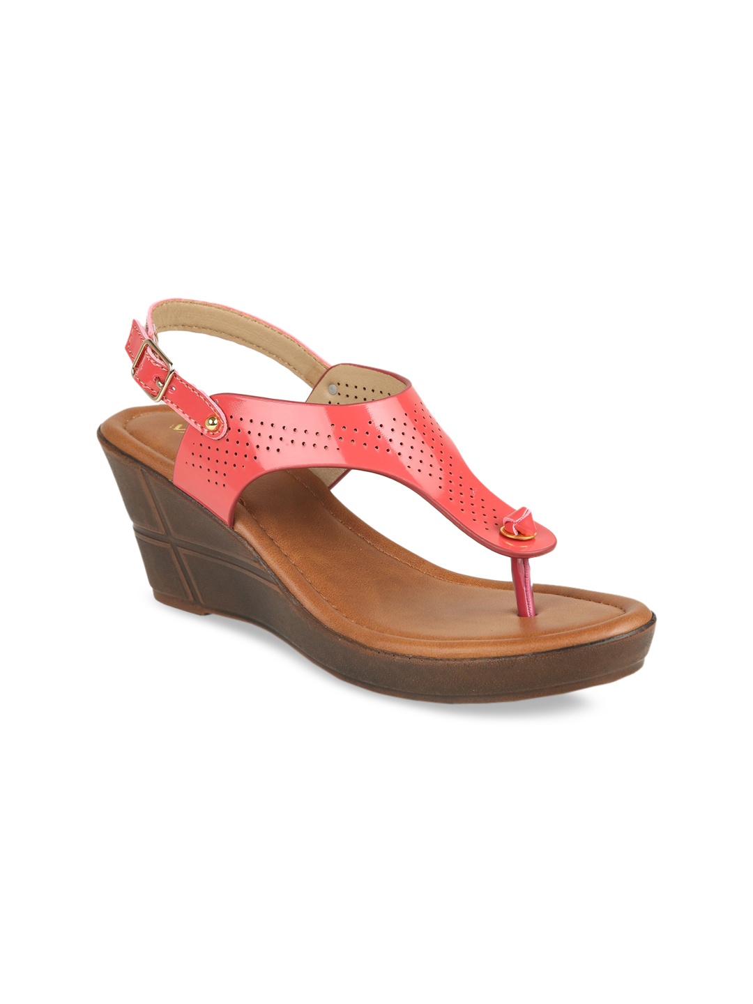

VALIOSAA Coral Pink Wedge Sandals with Laser Cuts