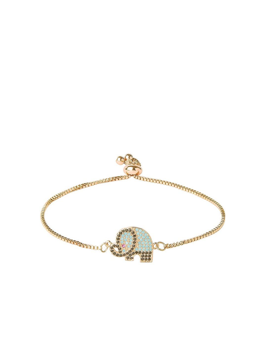 Moon Dust Women Gold-Toned & Blue Brass American Diamond Gold-Plated Charm Bracelet