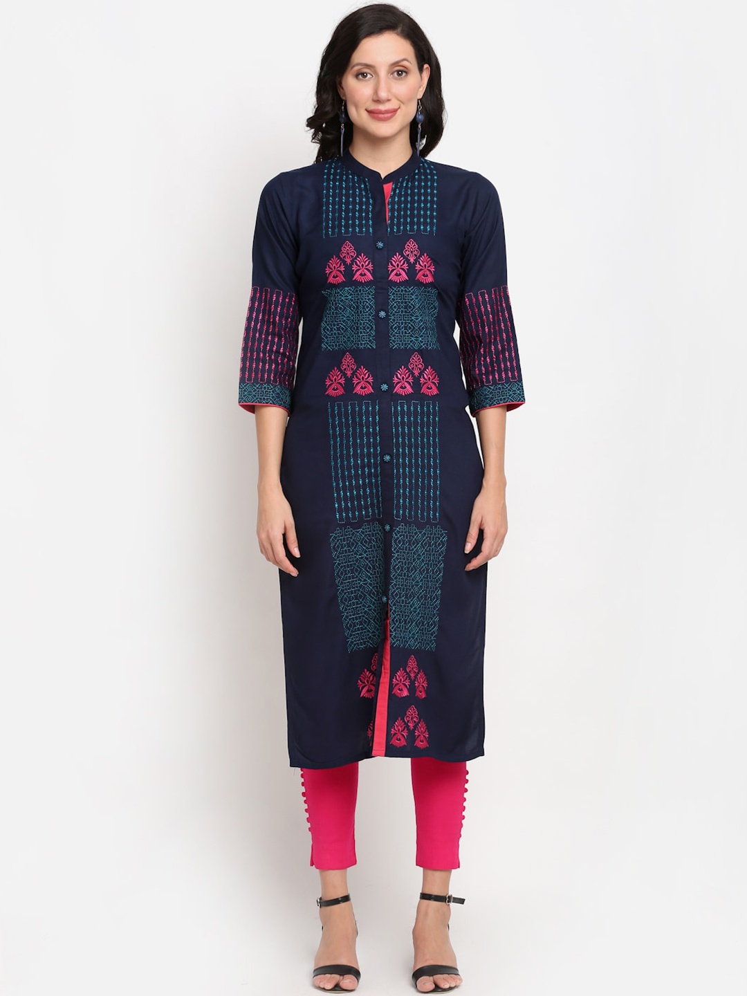

Lovely Lady Women Navy Blue Ethnic Motifs Printed Kurta