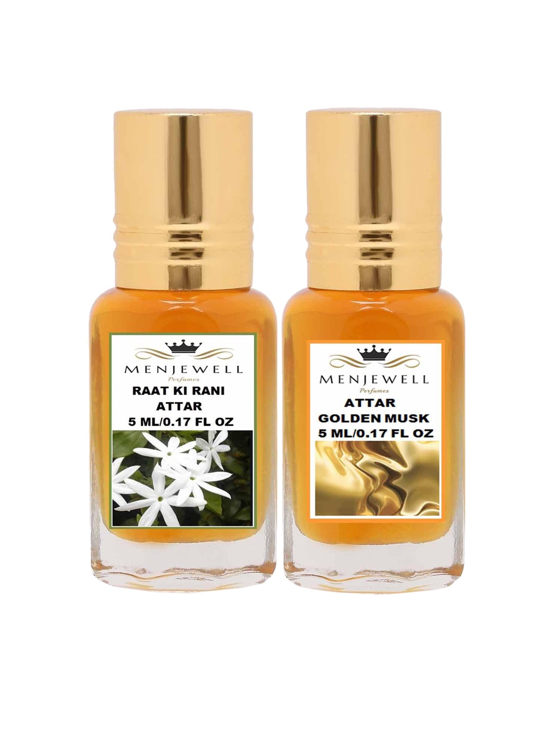 

Menjewell Pack of 2 Attar - Raat Ki Rani Golden Musk Attar 5 ml Each, Gold