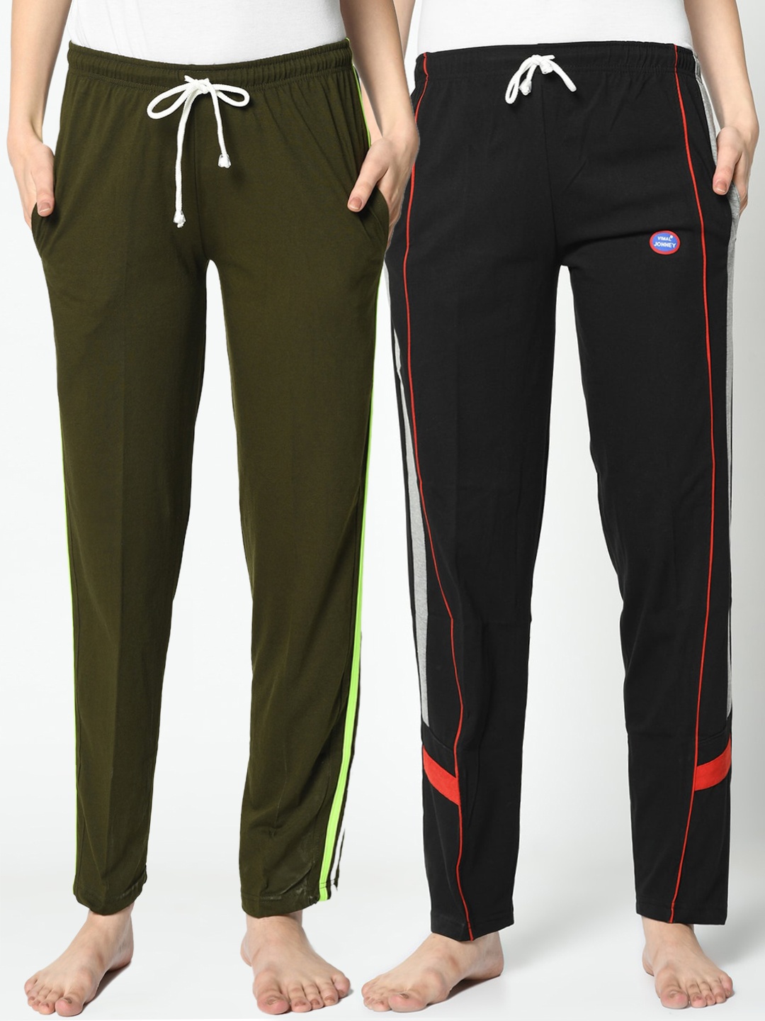 

VIMAL JONNEY Women Pack Of 2 Solid Lounge Pants, Olive
