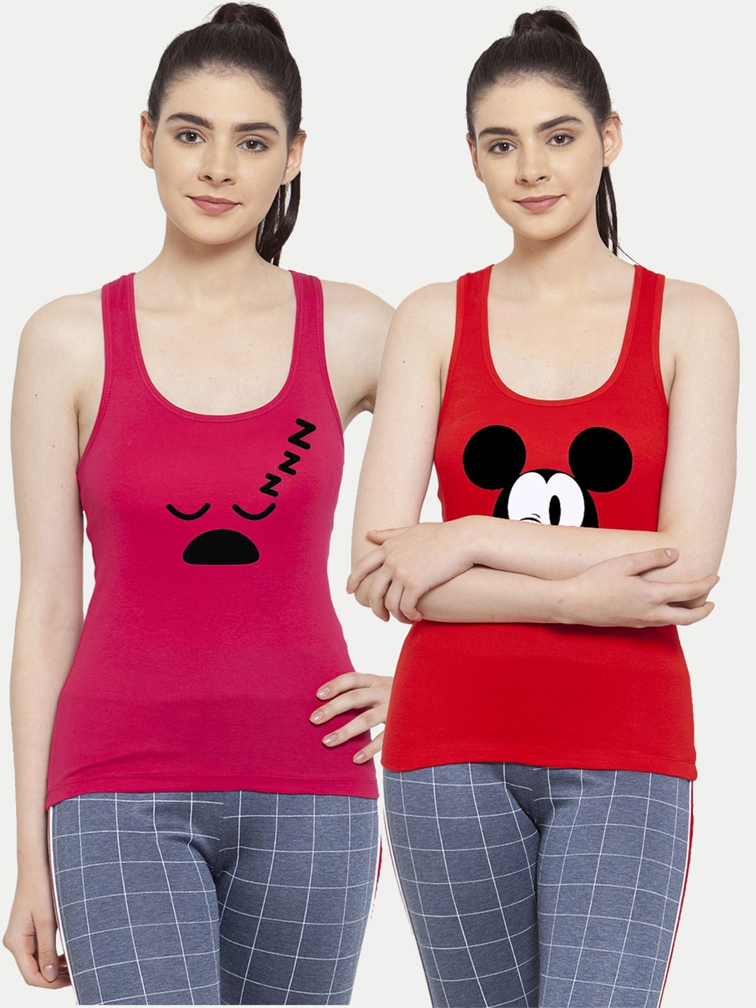

Friskers Red & Magenta Set of 2 Mickey Mouse Printed Tank Top