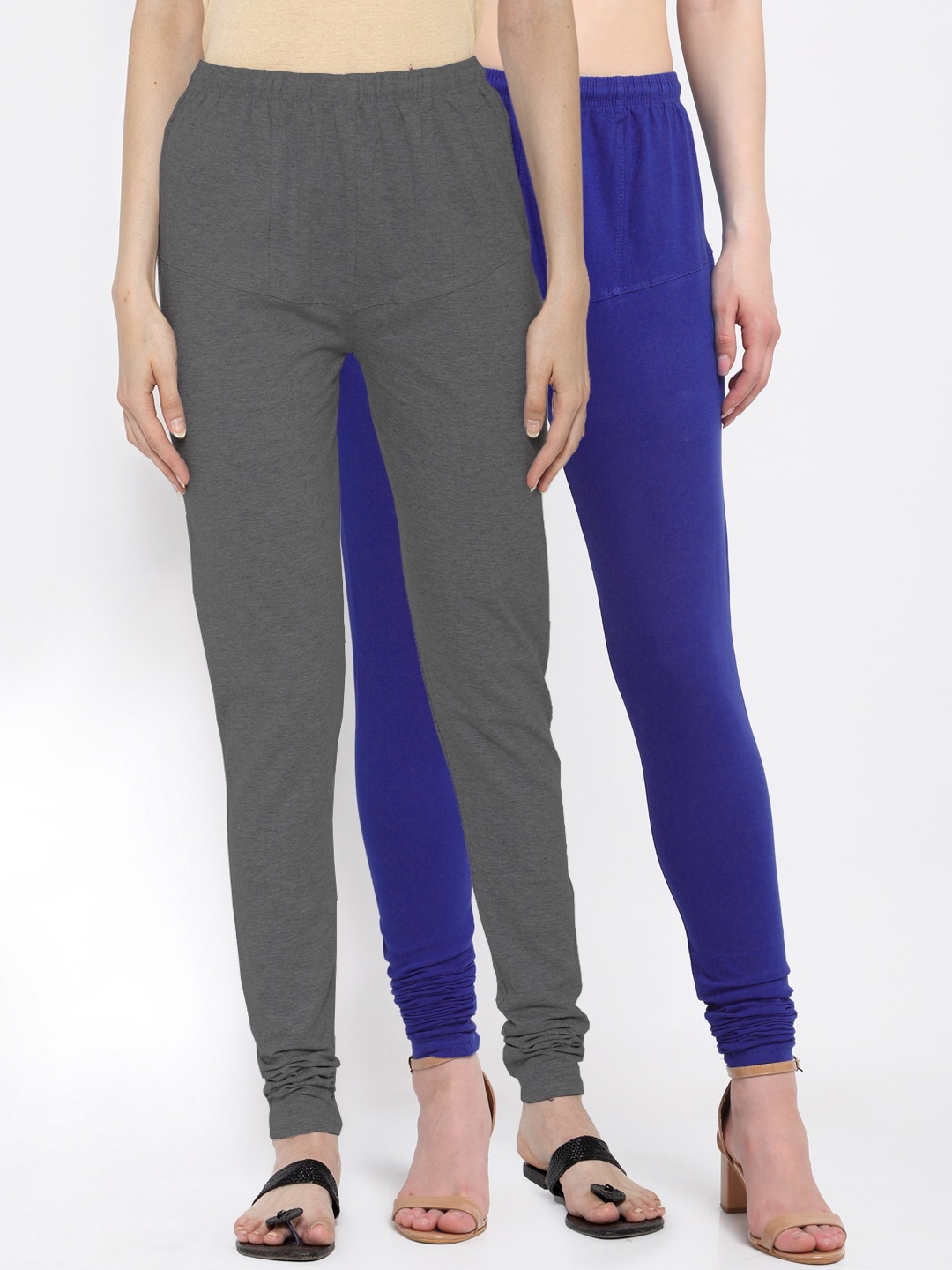 

KLOTTHE Women Pack Of 2 Solid Cotton Churidar-Length Leggings, Navy blue