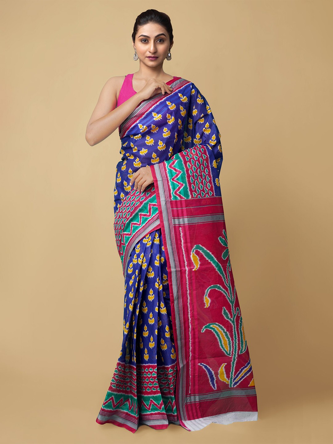 

Unnati Silks Women Blue & Pink Pure Krisha Summer Cotton Sustainable Saree