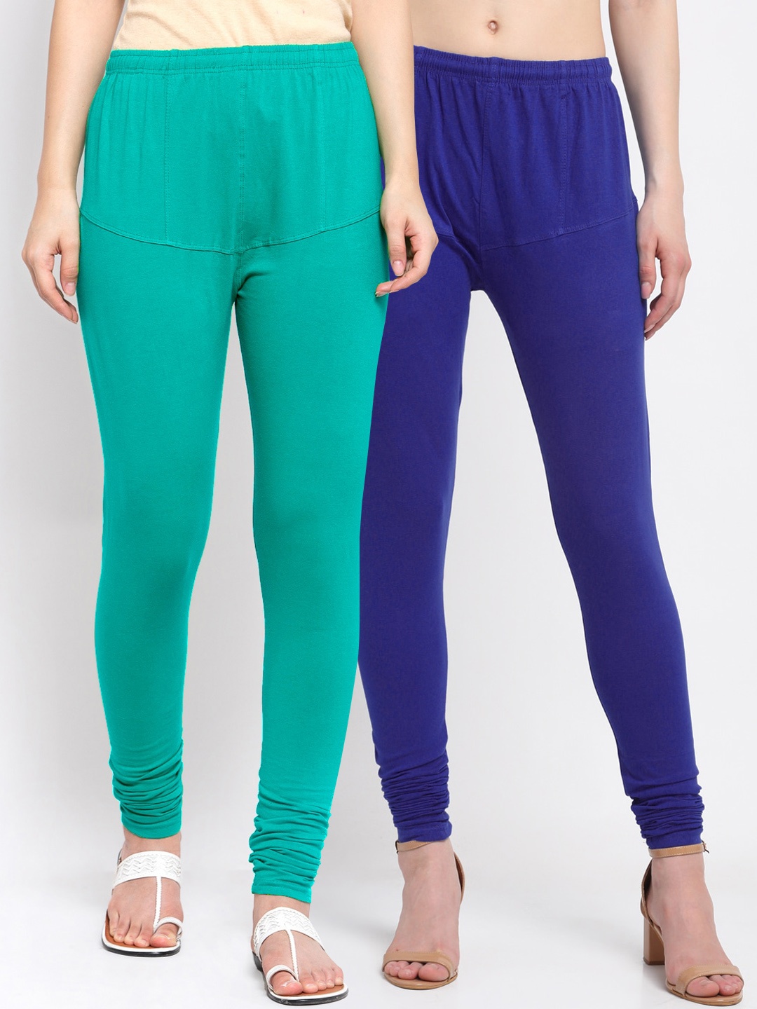 

KLOTTHE Women Pack Of 2 Solid Churidar-Length Cotton Leggings, Navy blue