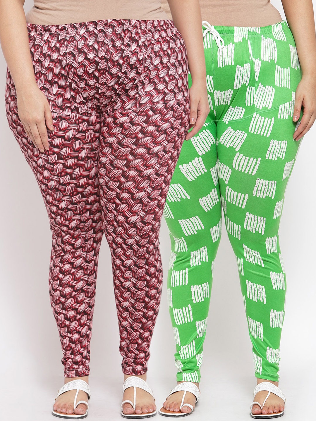 

KLOTTHE Women Pack Of 2 Printed Ankle-Length Leggings, Maroon