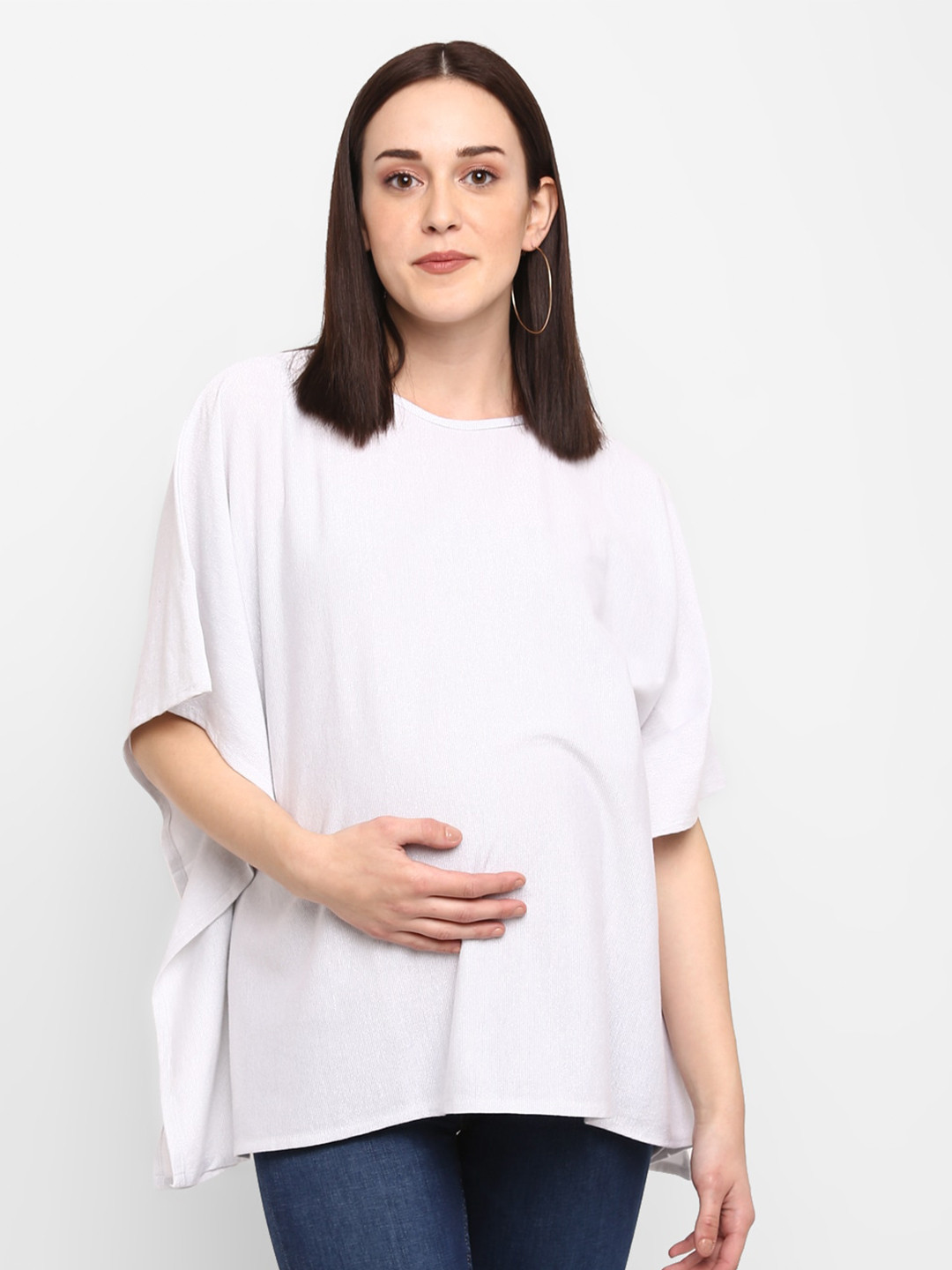 

Momsoon Maternity Off White Striped Kimono Sleeve Boxy Top