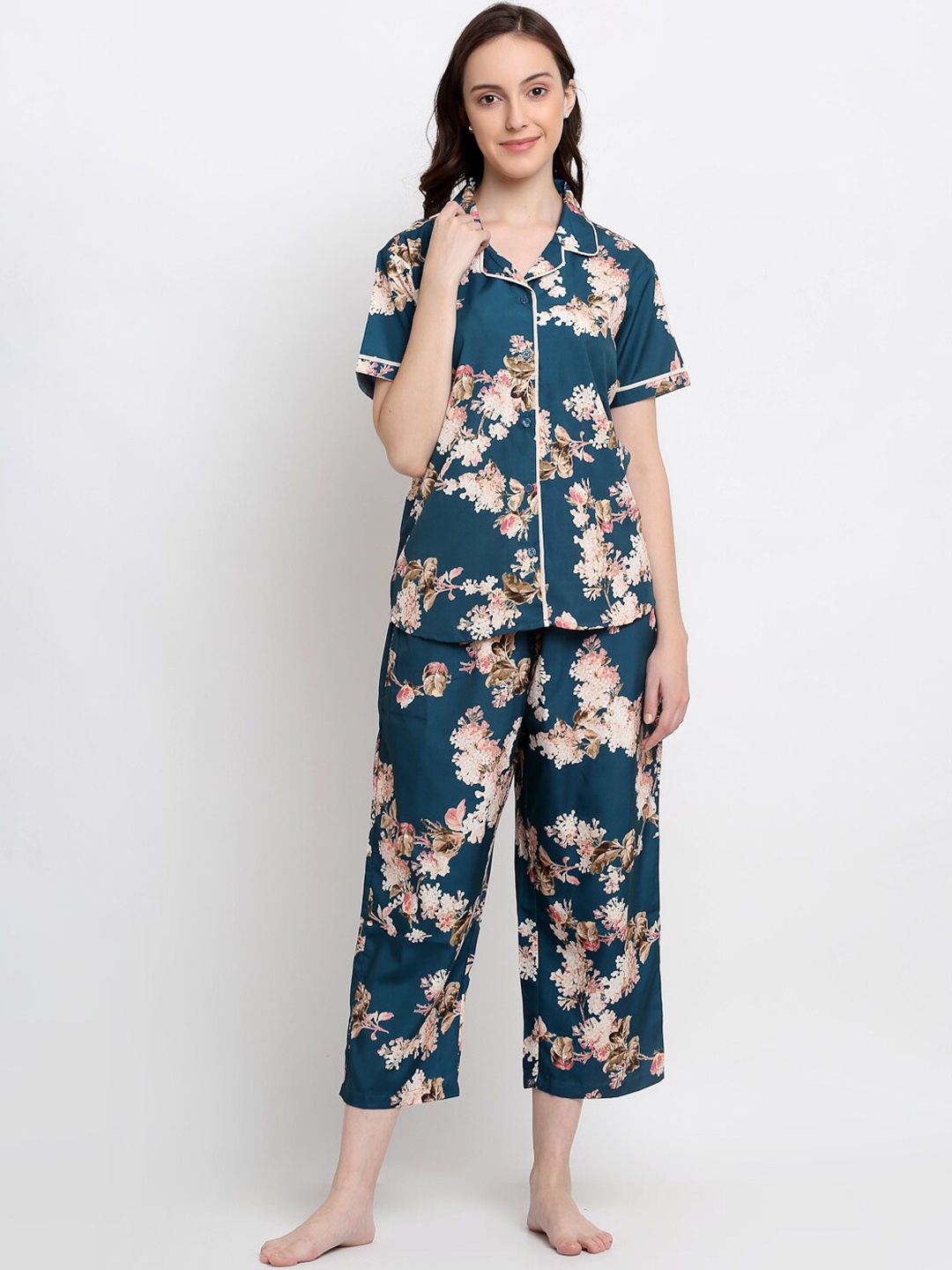 

DIVA WALK EXCLUSIVE Women Navy Blue & Brown Printed Night suit