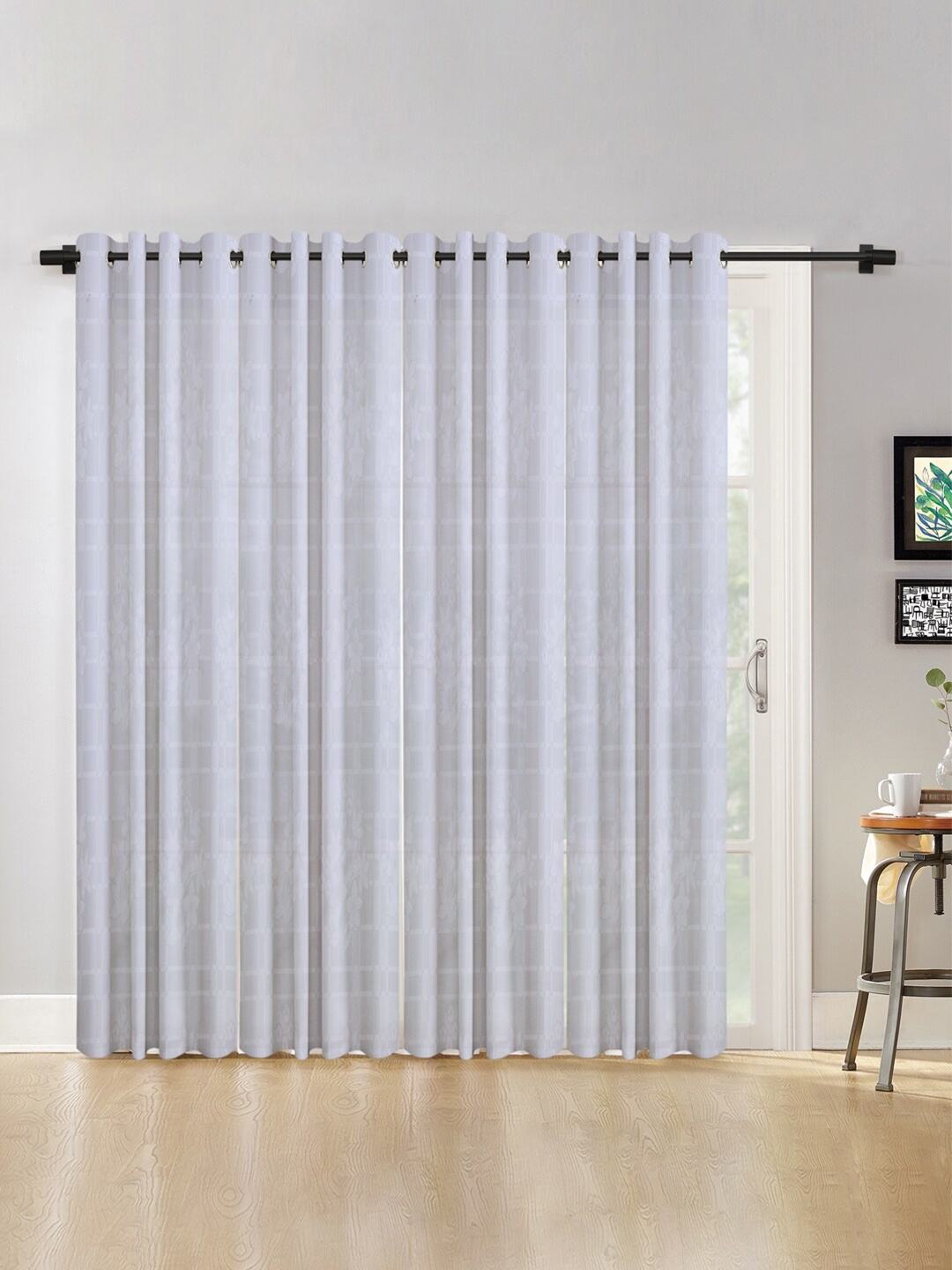 HOSTA HOMES White Set of 4 Floral Long Door Curtains
