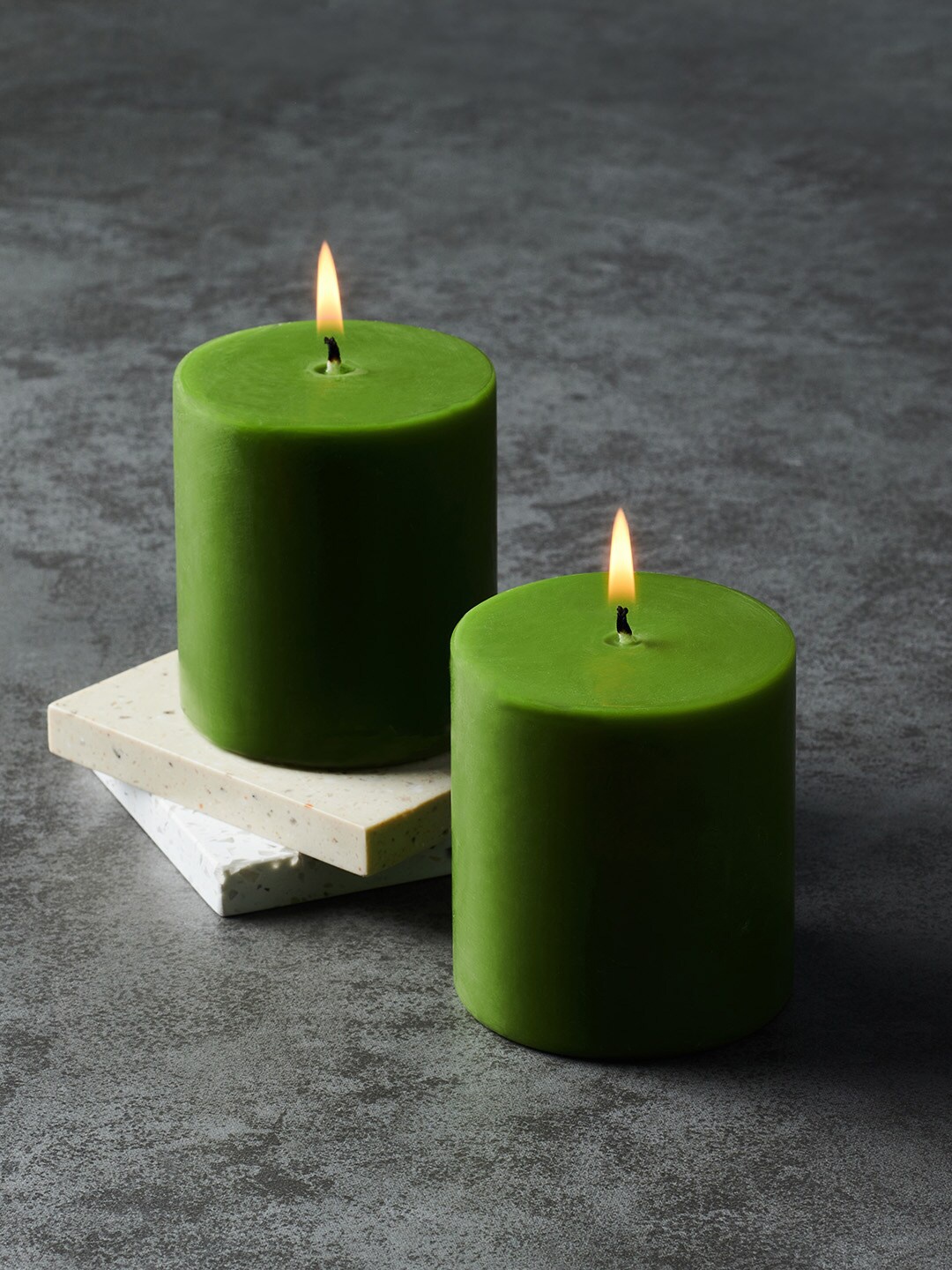 

Pure Home and Living Set Of 2 Green Solid Pillar Candles