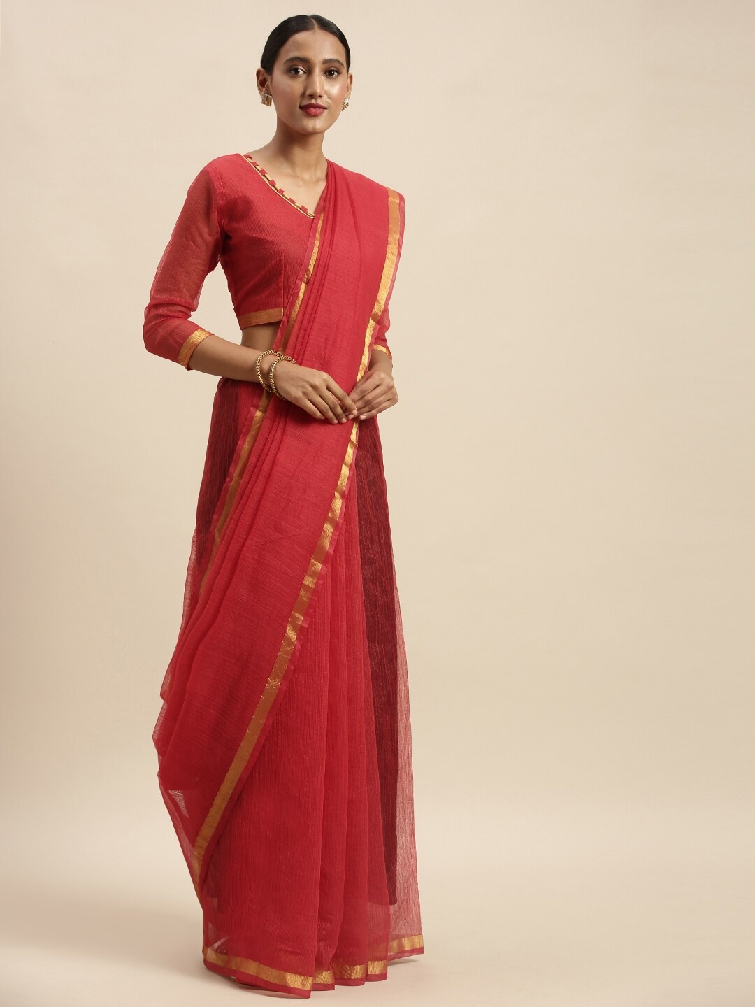 

KALINI Red & Gold-Toned Art Silk Saree