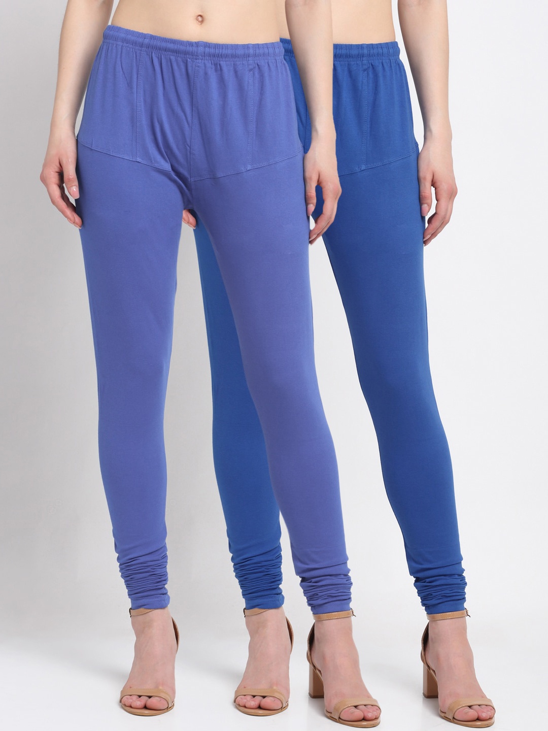 

KLOTTHE Women Pack Of 2 Blue Solid Churidar-Length Cotton Leggings