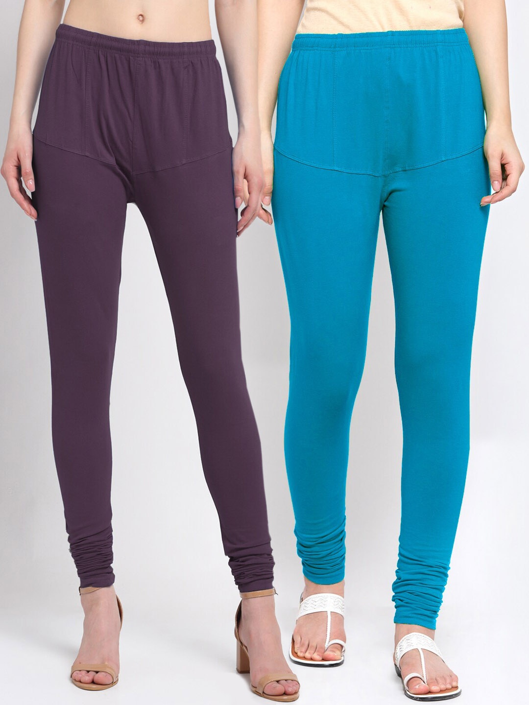 

KLOTTHE Women Pack Of 2 Solid Cotton Churidar-Length Leggings, Purple