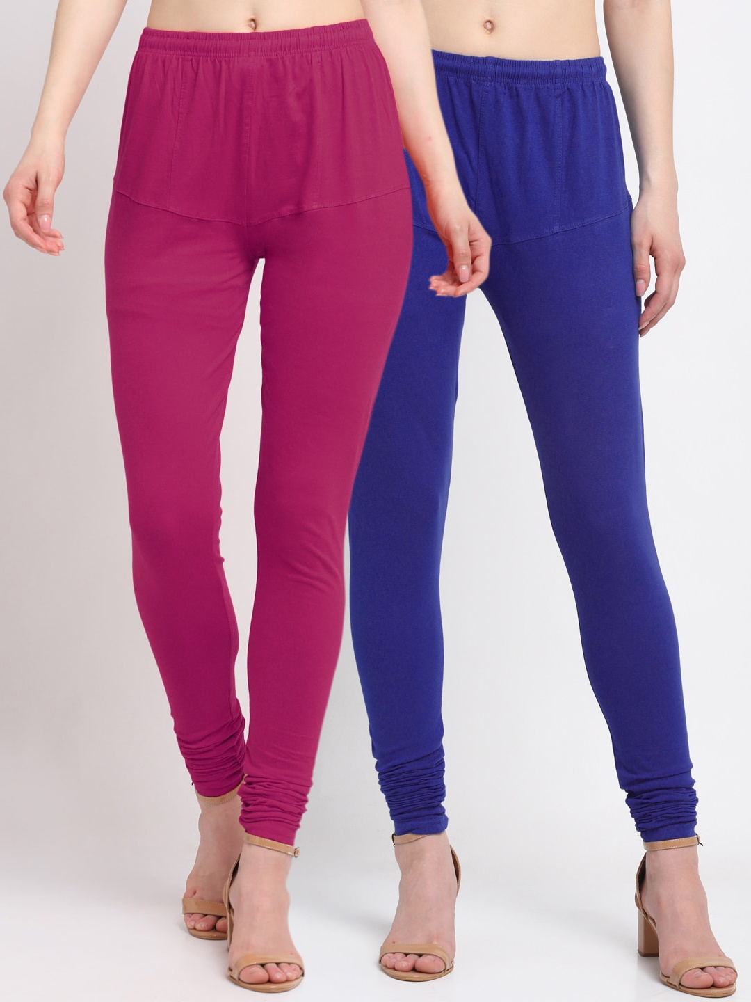 

KLOTTHE Women Pack Of 2 Solid Cotton Churidar-Length Leggings, Navy blue