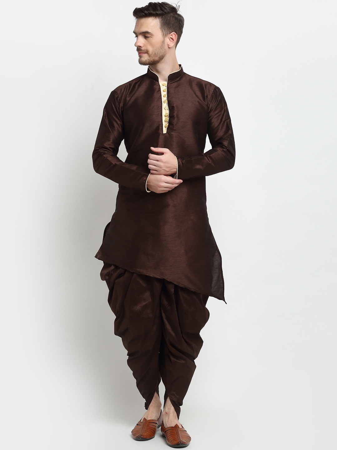 

Benstoke Men Brown Dupion Silk Kurta with Dhoti Pants