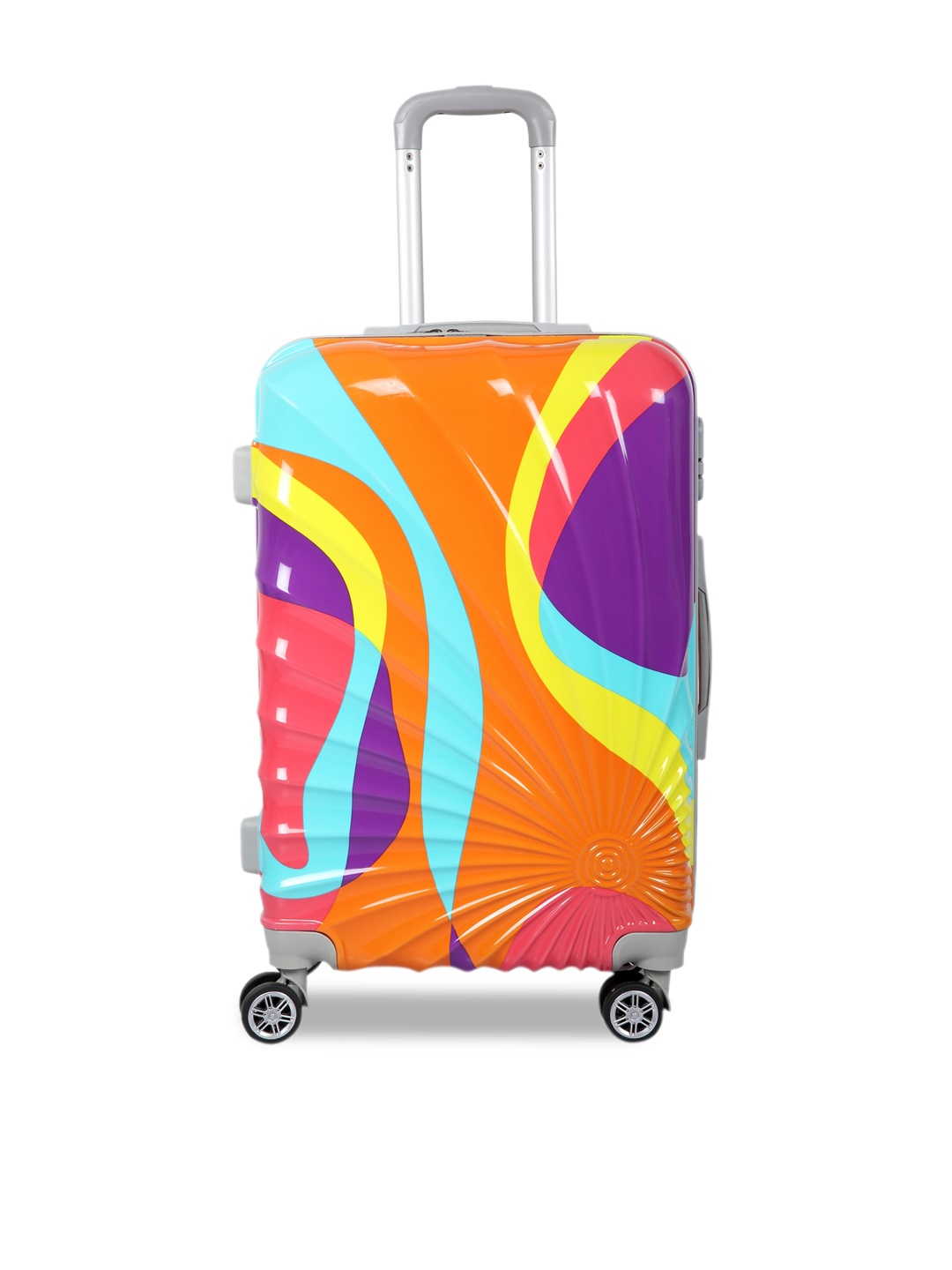 Polo Class Unisex Orange & Blue Printed Hard Side Medium Trolley Suitcase