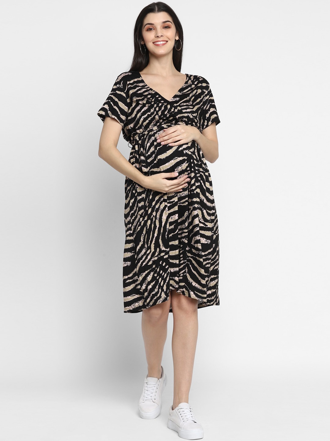 

Momsoon Maternity Black & Beige Animal Dress