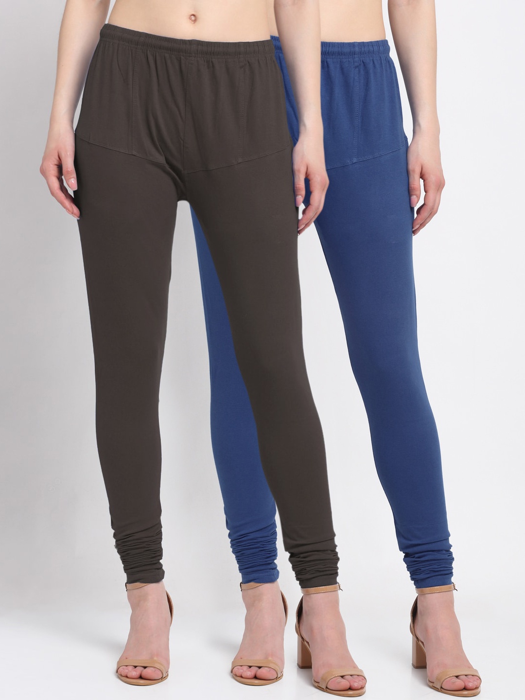 

KLOTTHE Women Pack Of 2 Solid Cotton Churidar-Length Leggings, Blue