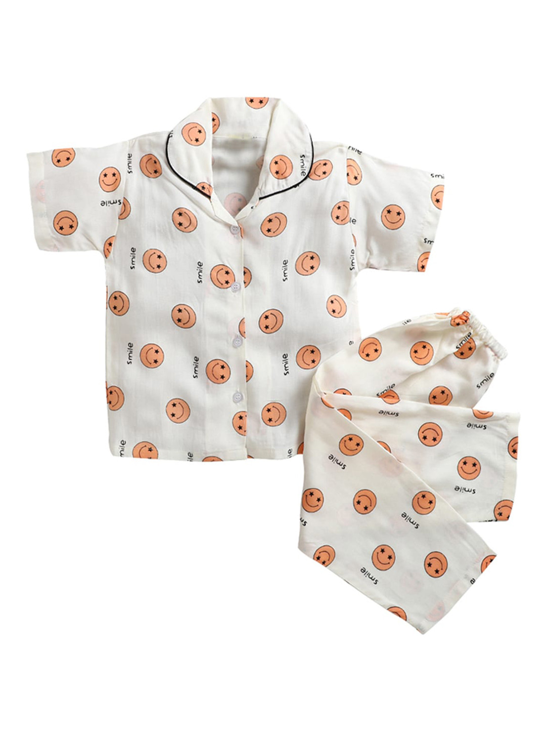

Wish Karo Girls White & Peach-Coloured Printed Night suit