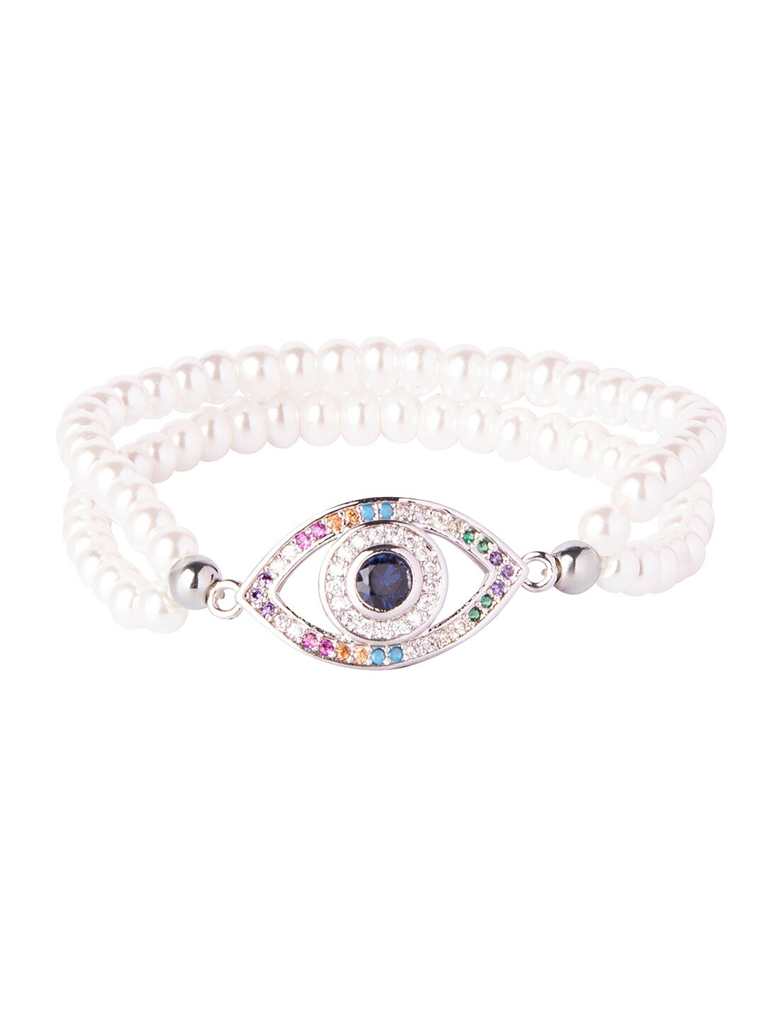 

Moon Dust Women Silver-Toned & White Brass American Diamond Charm Bracelet