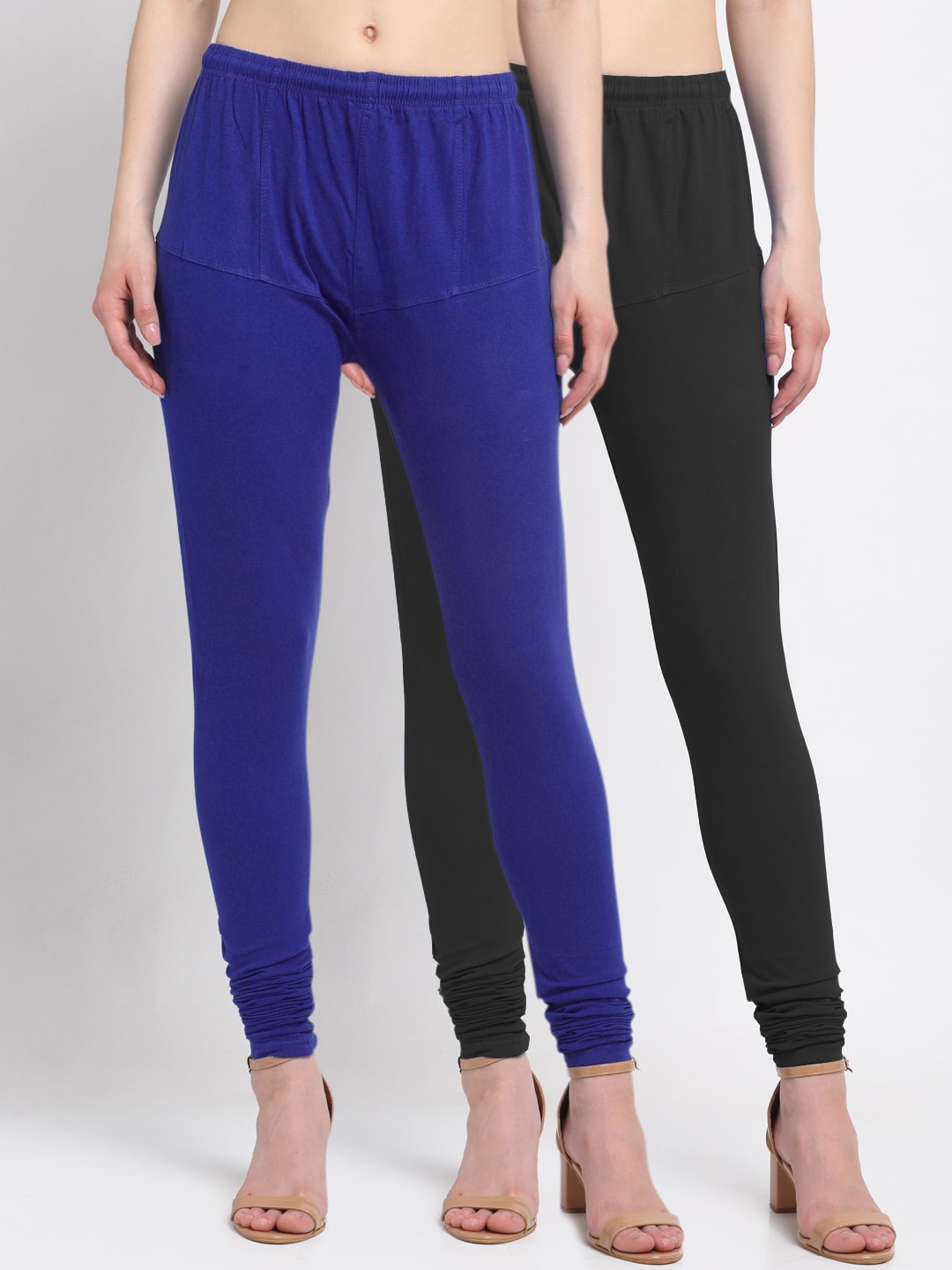 

KLOTTHE Women Pack Of 2 Solid Churidar-Length Cotton Leggings, Navy blue