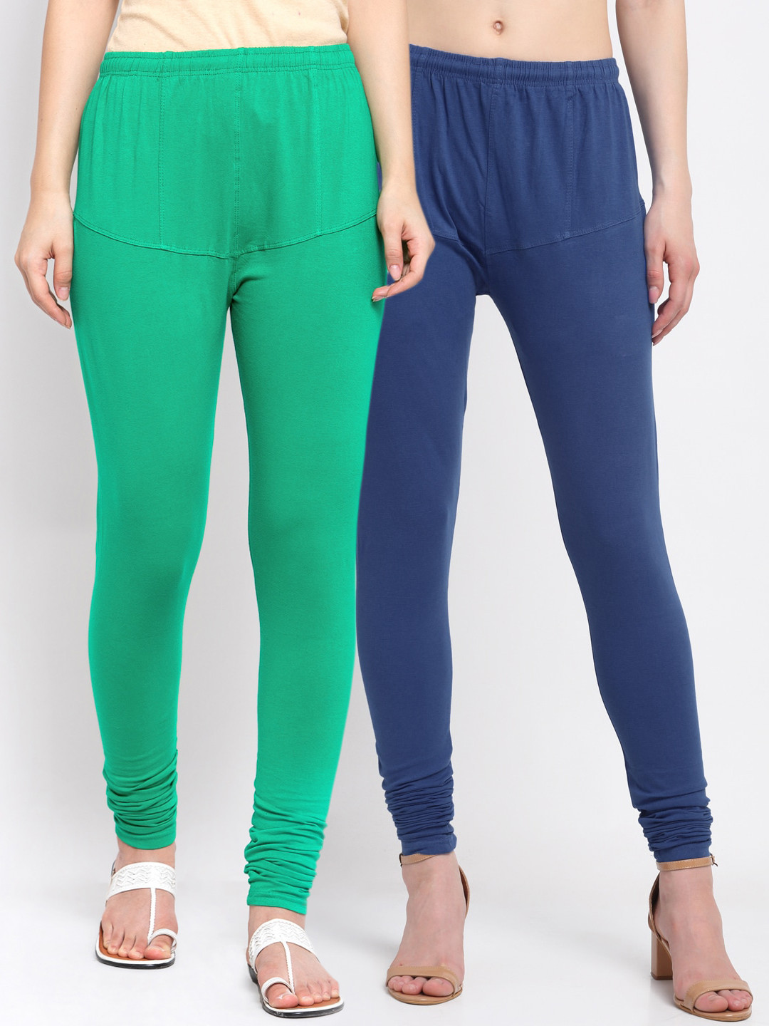 

KLOTTHE Women Pack Of 2 Solid Cotton Churidar-Length Leggings, Blue