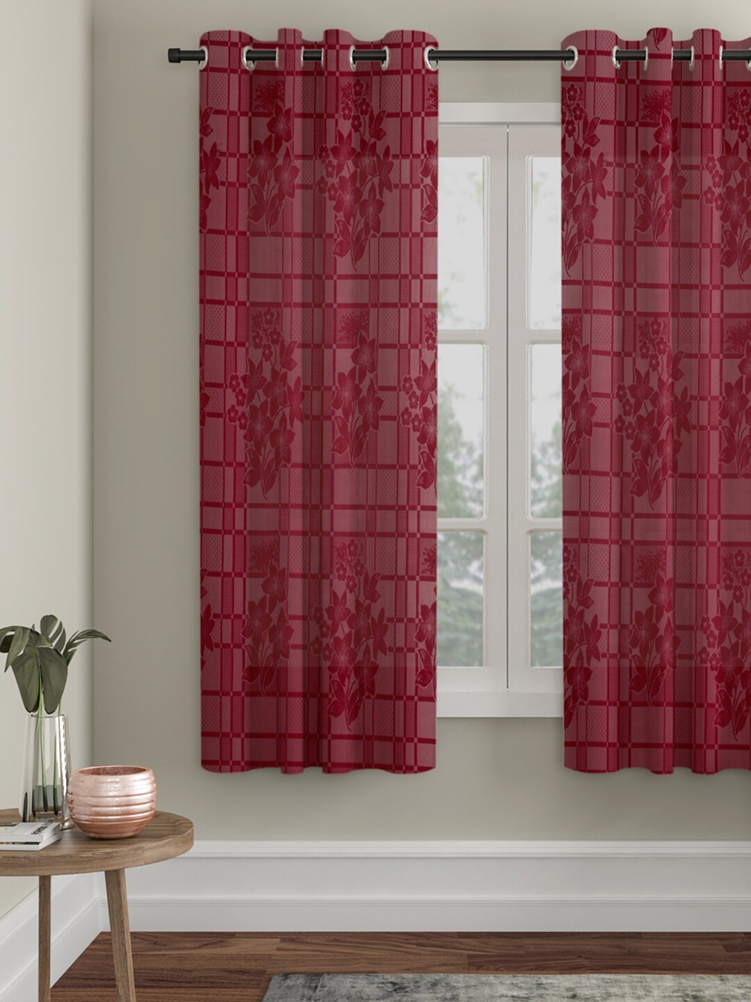 

HOSTA HOMES Maroon Floral Window Curtain