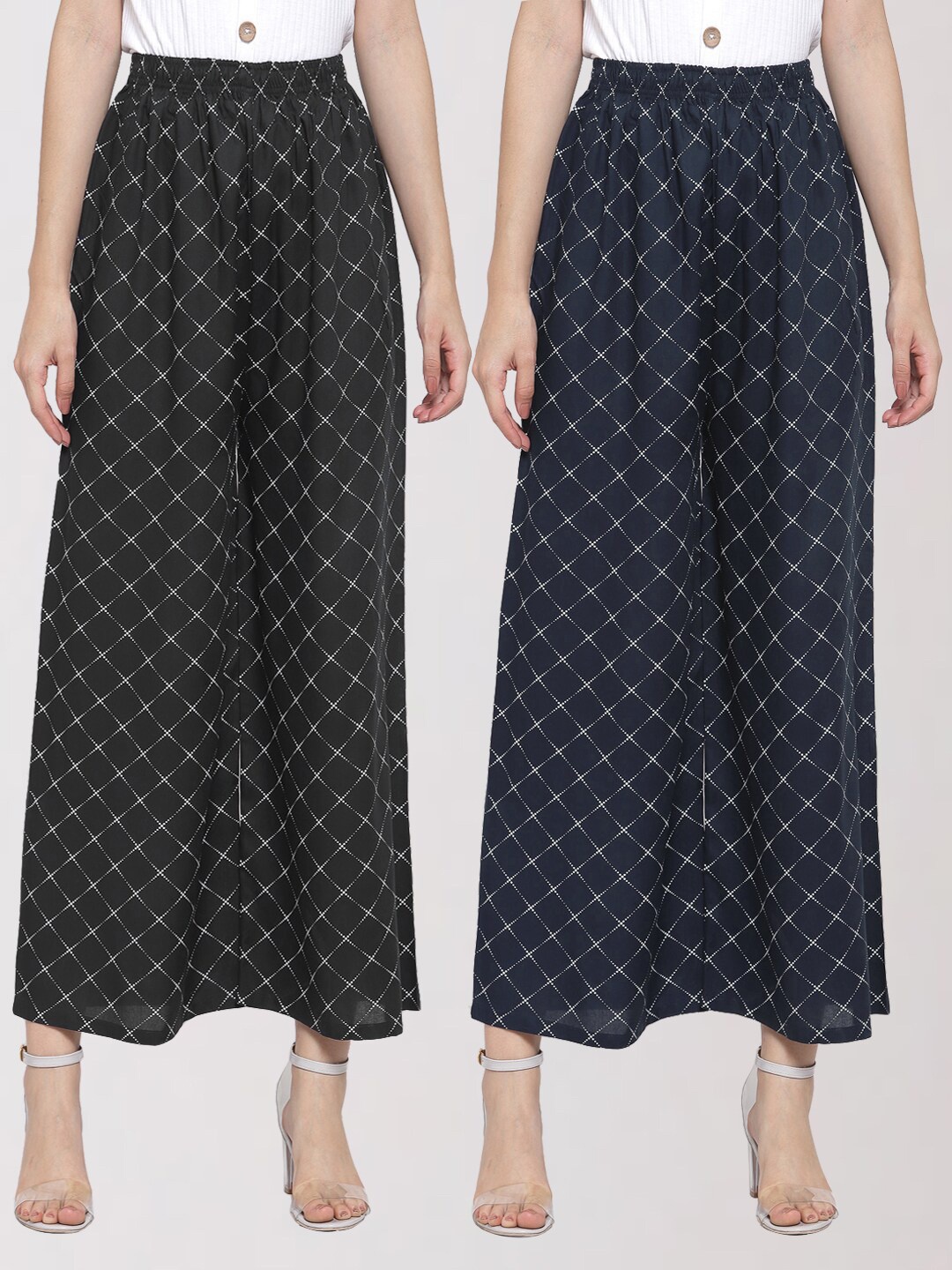 

KLOTTHE Women Black & Navy Blue Pack of 2 Floral Printed Palazzos