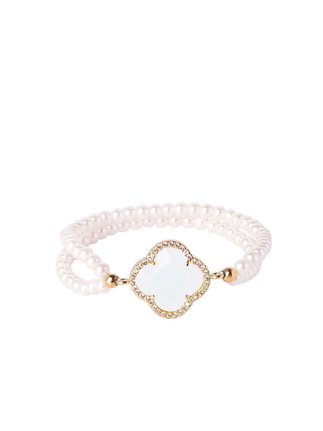 

Moon Dust Women Gold-Toned & White Brass Cubic Zirconia Gold-Plated Charm Bracelet