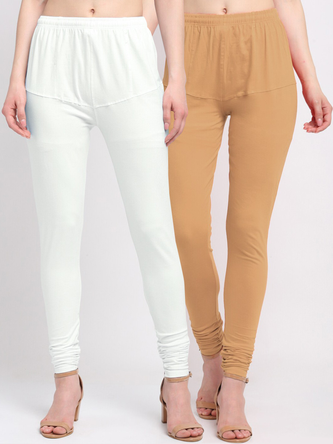 

KLOTTHE Women Pack Of 2 Solid Cotton Churidar-Length Leggings, Off white