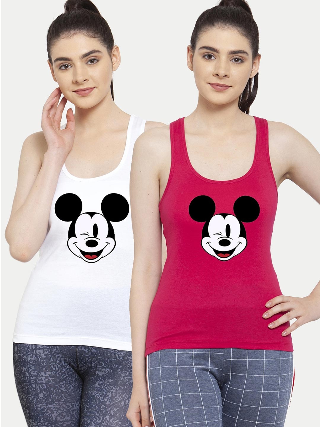 

Friskers Pack Of 2 White & Fuchsia Mickey Mouse Printed Tank Tops