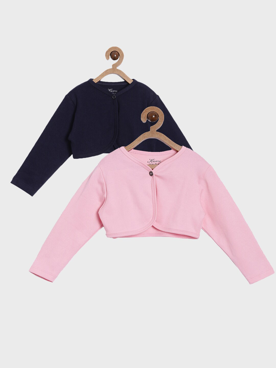 

Kryptic Girls Pack of 2 Navy Blue & Pink Cotton Crop Shrug