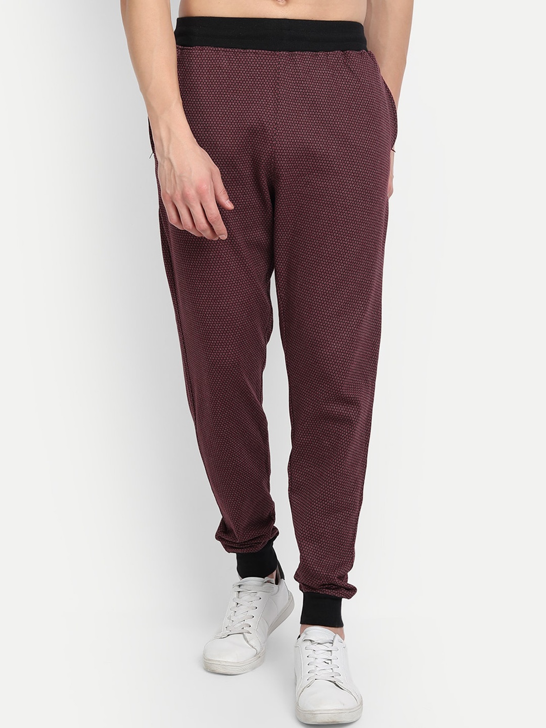 

BE AWARA Men Maroon & Black Printed Track Pants
