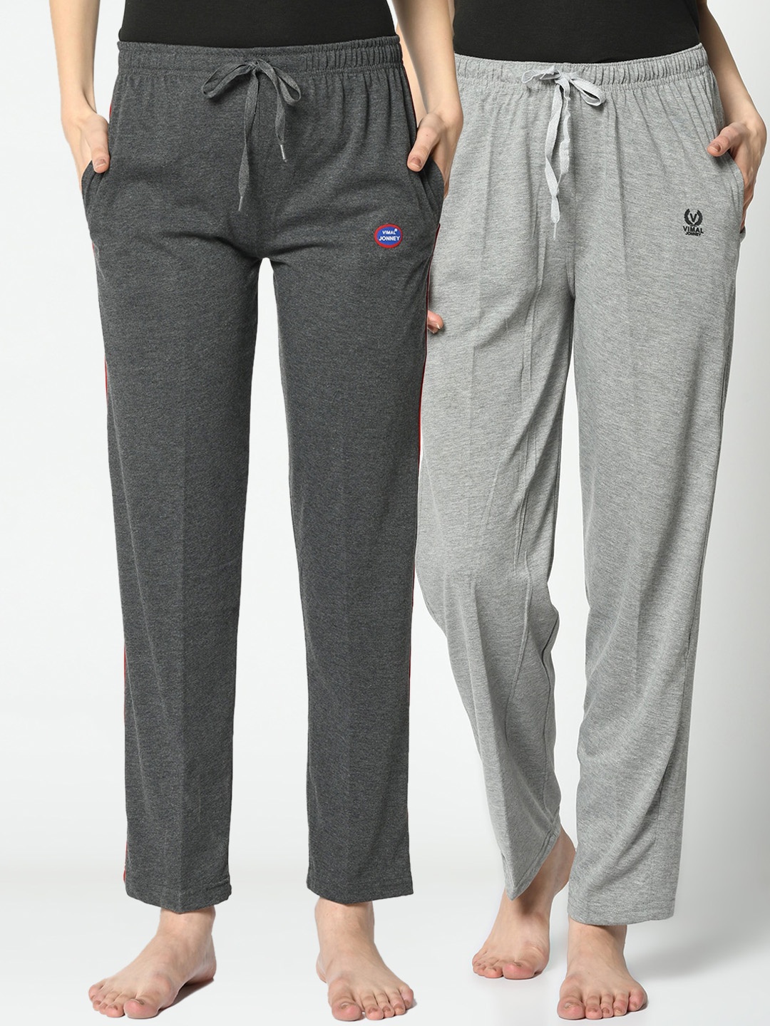 

VIMAL JONNEY Women Pack Of 2 Solid Lounge Pants, Grey