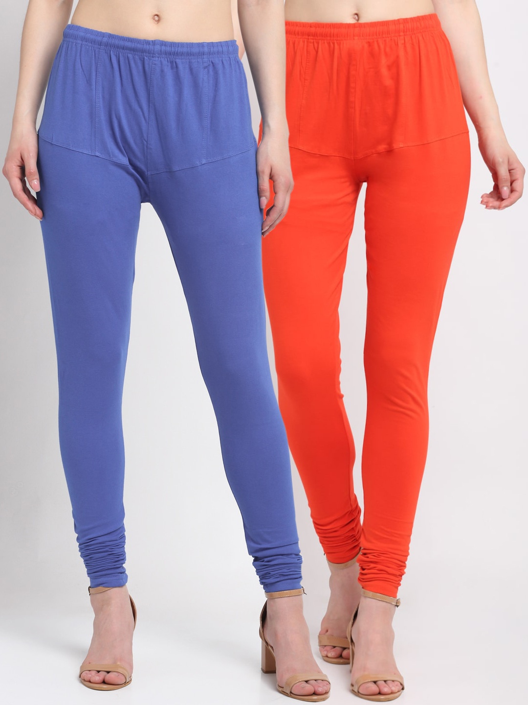 

KLOTTHE Women Pack Of 2 Solid Churidar-Length Cotton Leggings, Blue