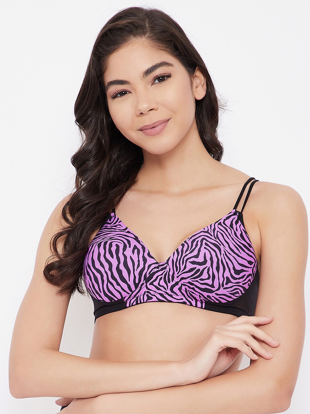 

Clovia Purple & Black Animal Full Coverage Lightly Padded T-shirt Bra BR1737E1236E