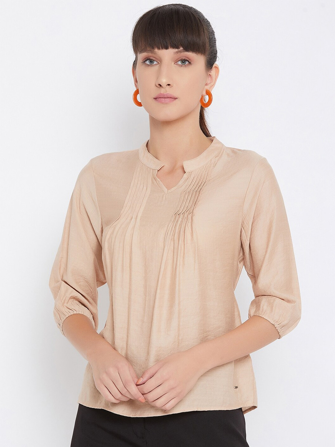 

Octave Beige Mandarin Collar Regular Top