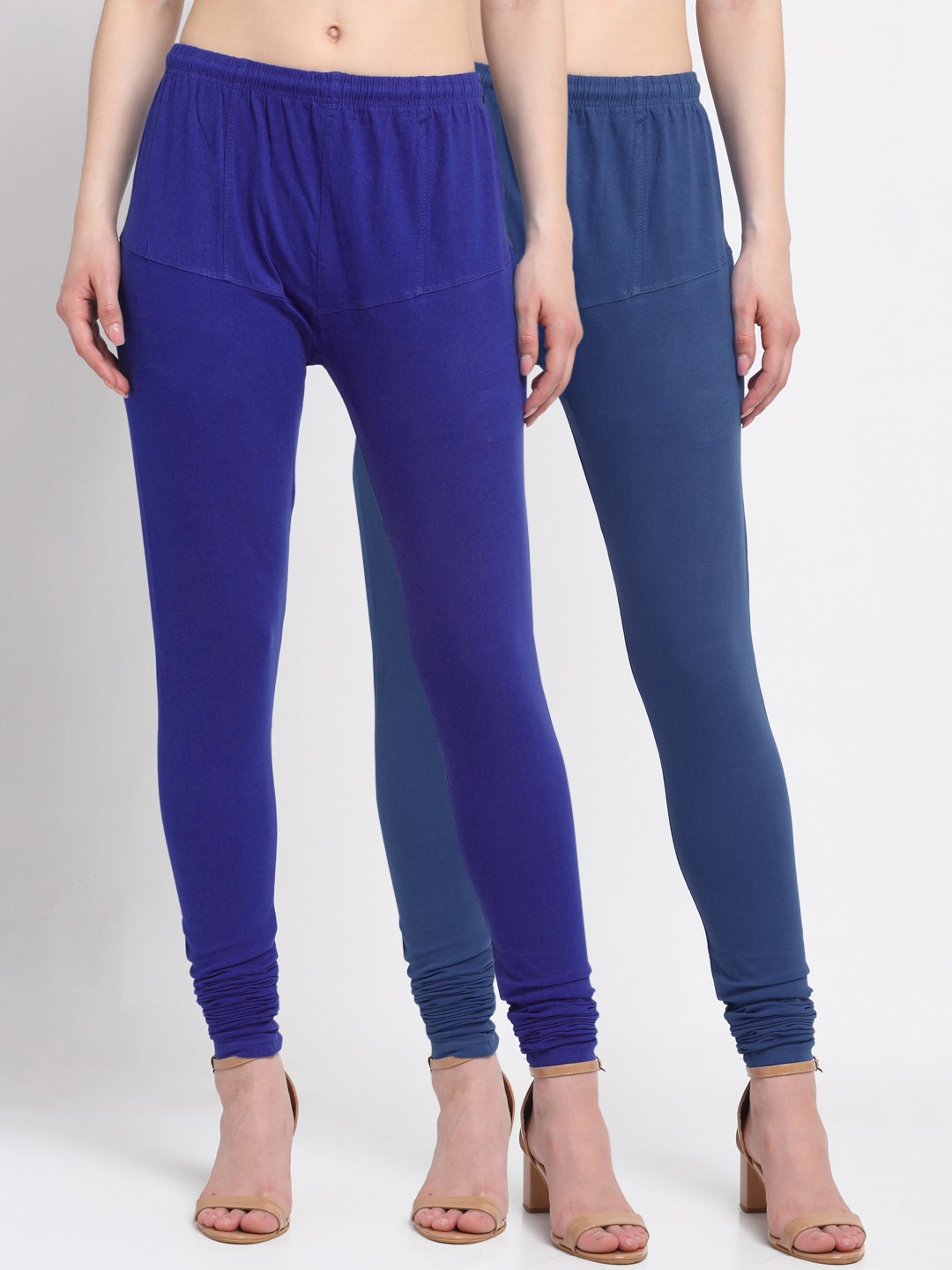 

KLOTTHE Women Pack Of 2 Solid Cotton Churidar-Length Leggings, Blue