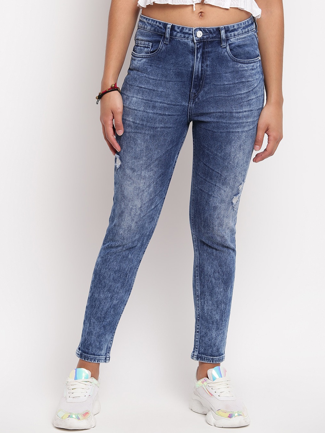 

TALES & STORIES Women Blue Skinny Fit Mid Rise Faded Jeans