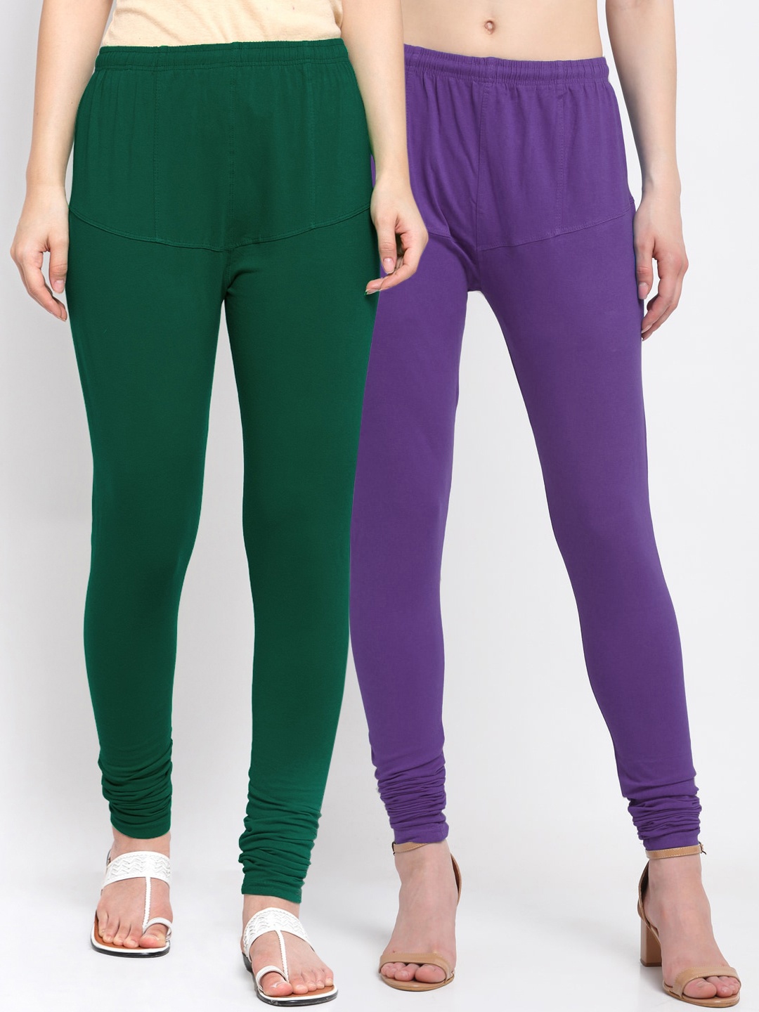 

KLOTTHE Women Pack Of 2 Solid Churidar-Length Cotton Leggings, Purple
