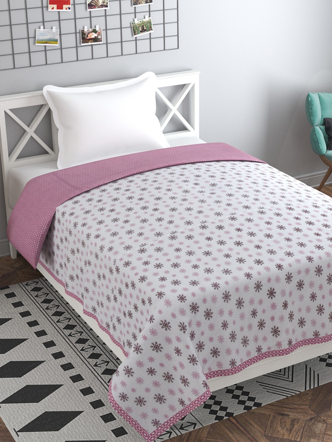 Florida Pink & White Floral AC Room 120 GSM Single Bed Dohar