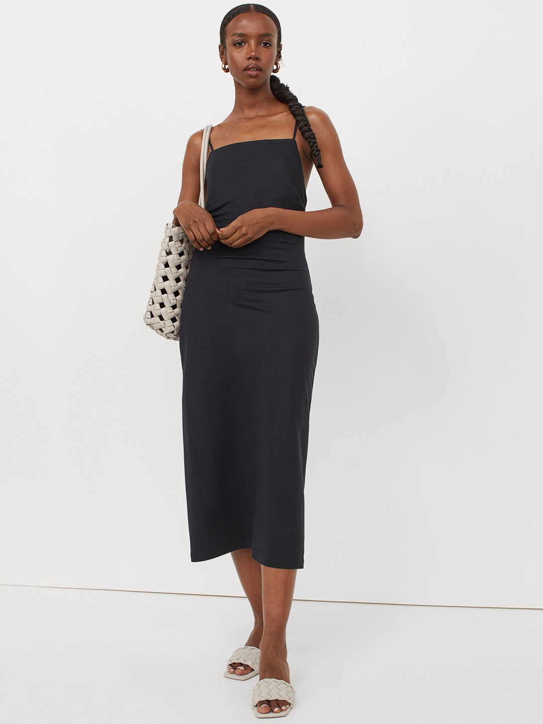 

H&M Womens Black Calf-length dress