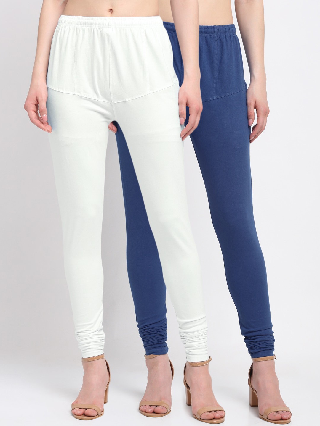 

KLOTTHE Women Pack Of 2 Solid Churidar-Length Cotton Leggings, White